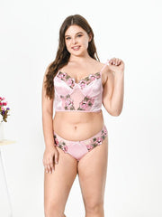 Plus Floral Embroidered Lace Up Longline Bralette & Panty Set