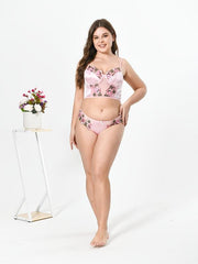 Plus Floral Embroidered Lace Up Longline Bralette & Panty Set