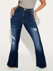 Women's Plus Washed Ripped Embroidered Jeans