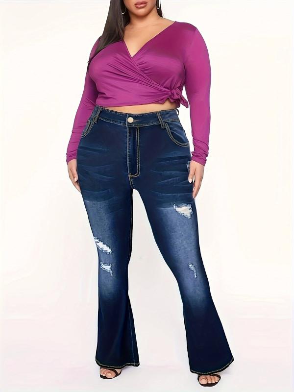 Women's Plus Washed Ripped Embroidered Jeans