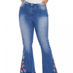 Women's Plus Floral Embroidery High Rise Flared Leg Jeans