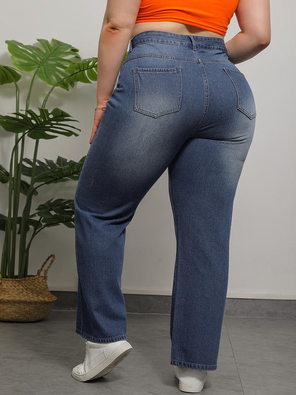 Floral Print High Rise Jeans, Button Fly, Plus Size