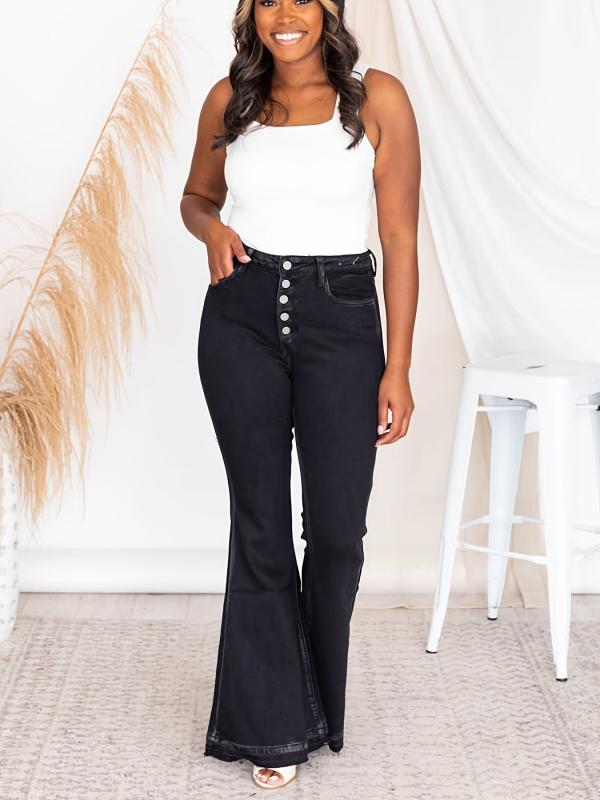 Women's Plus Button Fly High Rise Flared Leg Jeans