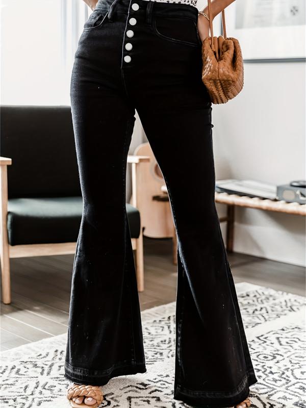 Women's Plus Button Fly High Rise Flared Leg Jeans