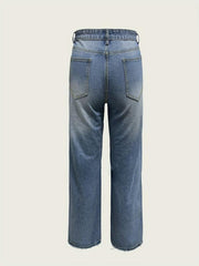 Plus Solid Ripped High Rise Wide Leg Jeans