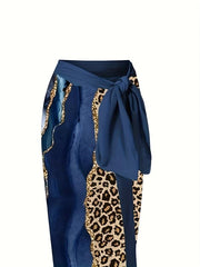 Women's Plus Glitter Marble & Leopard Print Swimsuit Set