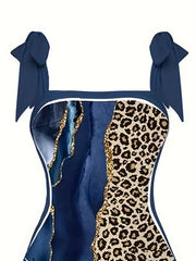 Women's Plus Glitter Marble & Leopard Print Swimsuit Set