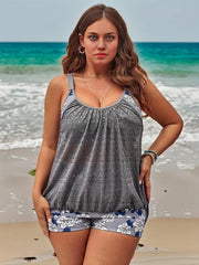 Women's Plus Boho Tankini Set Floral Print Ruched Top & Shorts Swimsuit