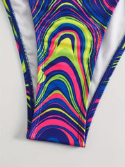 Boho Bikini Set Plus Size Women's Fluid Print Halter Bra & Tie Panty Two Piece