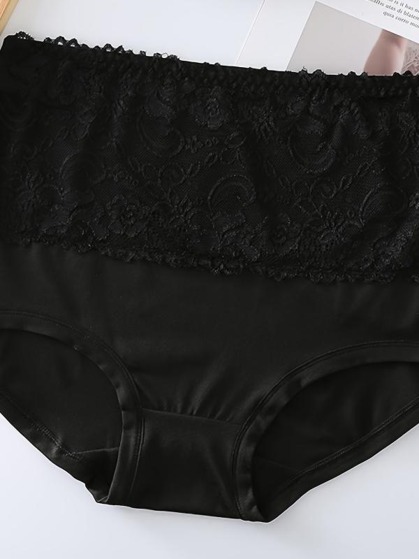 4 Pack Plus Size Floral Print Lace Panties Women's Plus High Waist