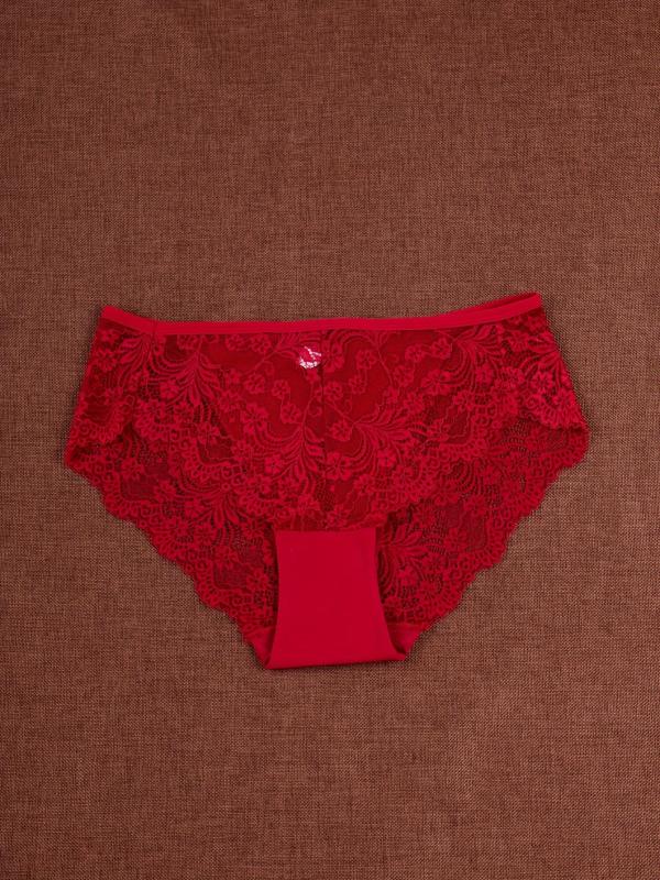 3 Pack Plus Size Christmas Panties Set Women's Plus Floral Lace Wave Trim Briefs