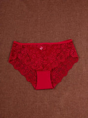 3 Pack Plus Size Christmas Panties Set Women's Plus Floral Lace Wave Trim Briefs