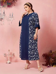 Boho Abaya Dress Plus Size Women's Colorblock Floral Maxi Dress