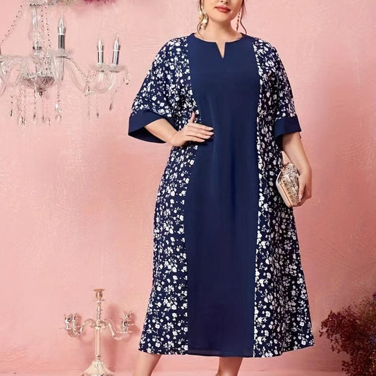 Boho Abaya Dress Plus Size Women's Colorblock Floral Maxi Dress