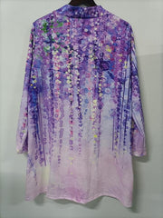 Women's Plus Ombre Print Long Sleeve Button Up Open Front Cardigan