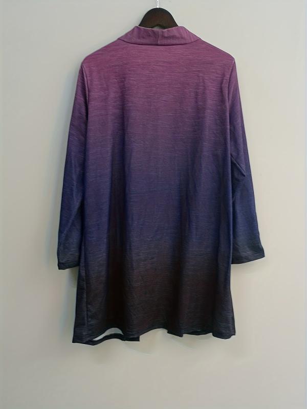 Women's Plus Ombre Print Long Sleeve Button Up Open Front Cardigan