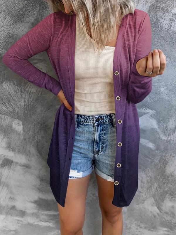 Women's Plus Ombre Print Long Sleeve Button Up Open Front Cardigan