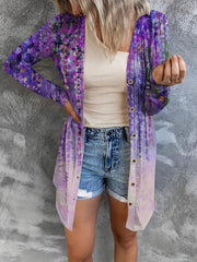 Women's Plus Ombre Print Long Sleeve Button Up Open Front Cardigan