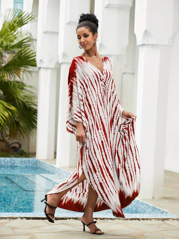 Tie Dye Stripe Boho Kaftan Maxi Dress