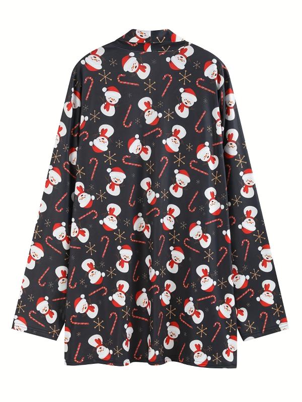 Xmas Graphic Print Plus Size Cardigan