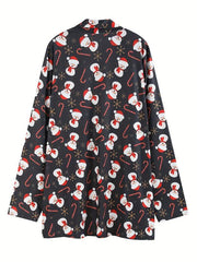Xmas Graphic Print Plus Size Cardigan
