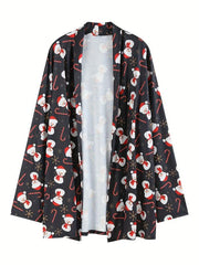 Xmas Graphic Print Plus Size Cardigan