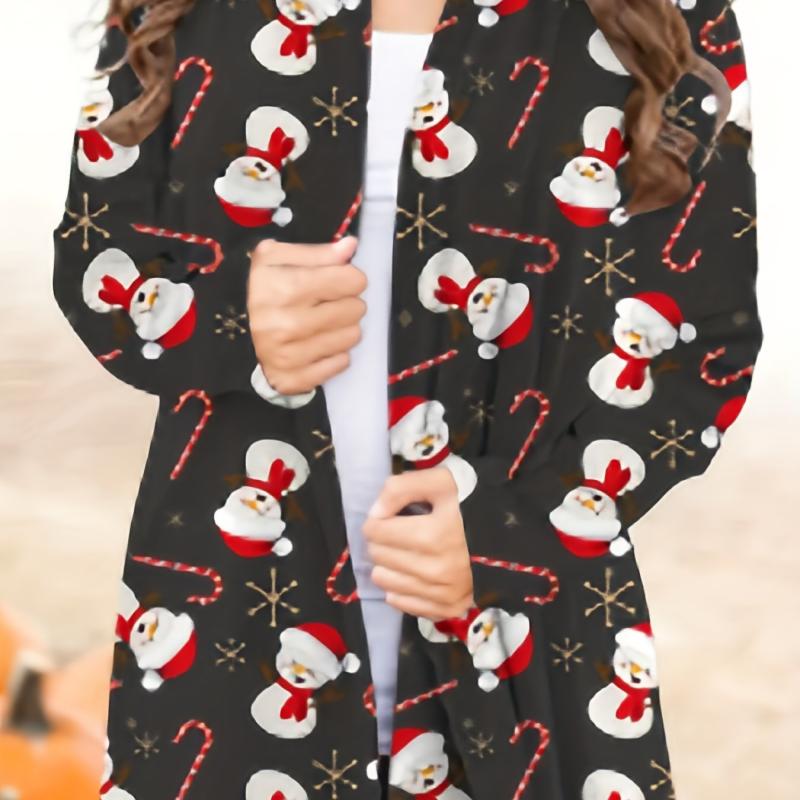 Xmas Graphic Print Plus Size Cardigan