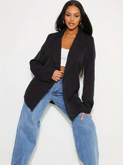 Women's Plus Basic Blazer Long Sleeve Lapel Collar Button Decor
