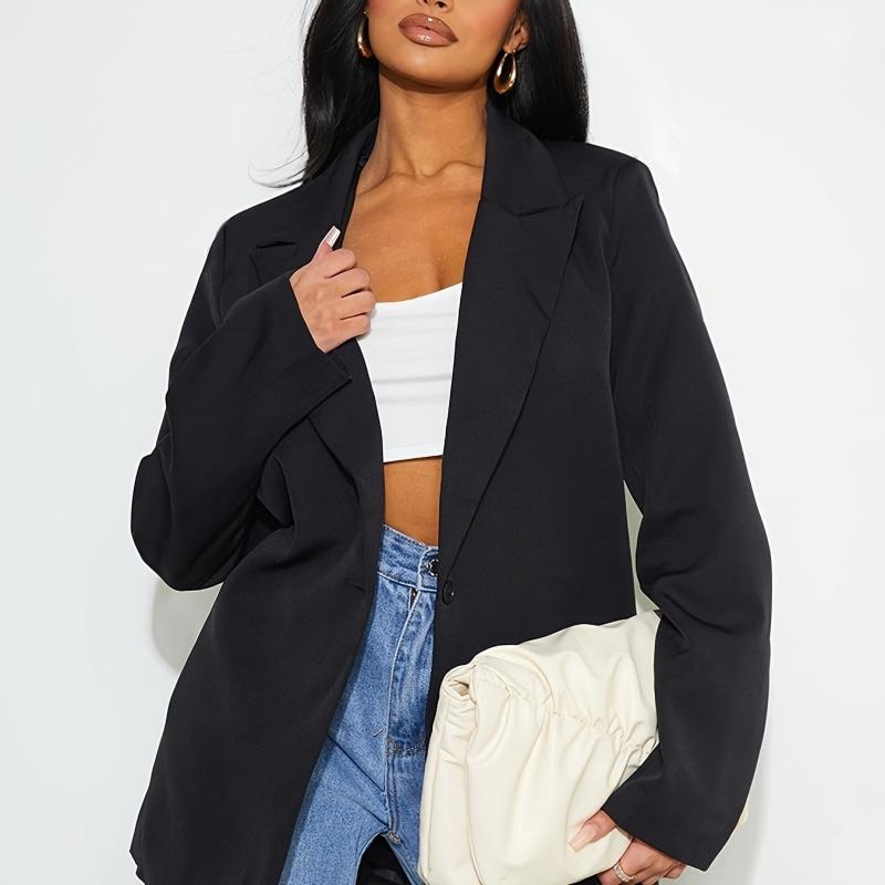 Women's Plus Basic Blazer Long Sleeve Lapel Collar Button Decor