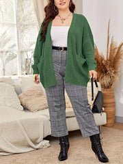 Women's Plus Solid Long Sleeve Open Front Cardigan