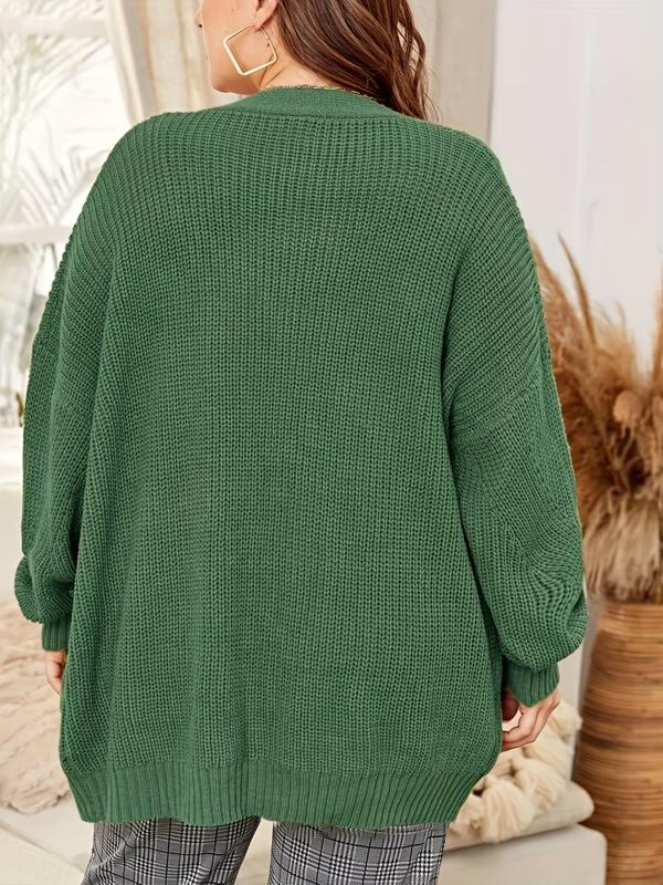 Women's Plus Solid Long Sleeve Open Front Cardigan