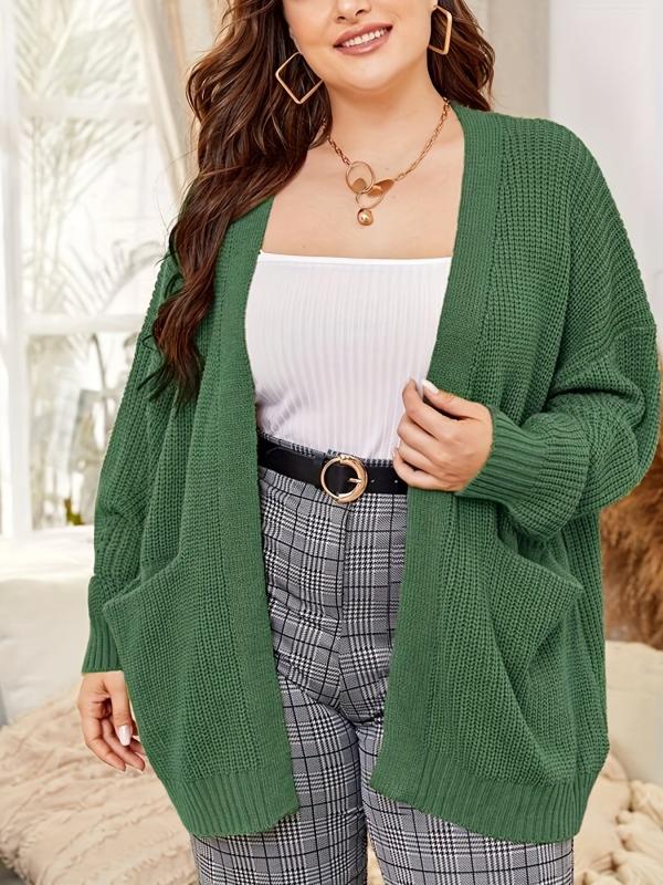 Women's Plus Solid Long Sleeve Open Front Cardigan