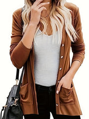 Women's Plus Solid Button Up Cardigan With Pockets