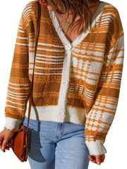 Women's Plus Plaid Print V-Neck Cardigan