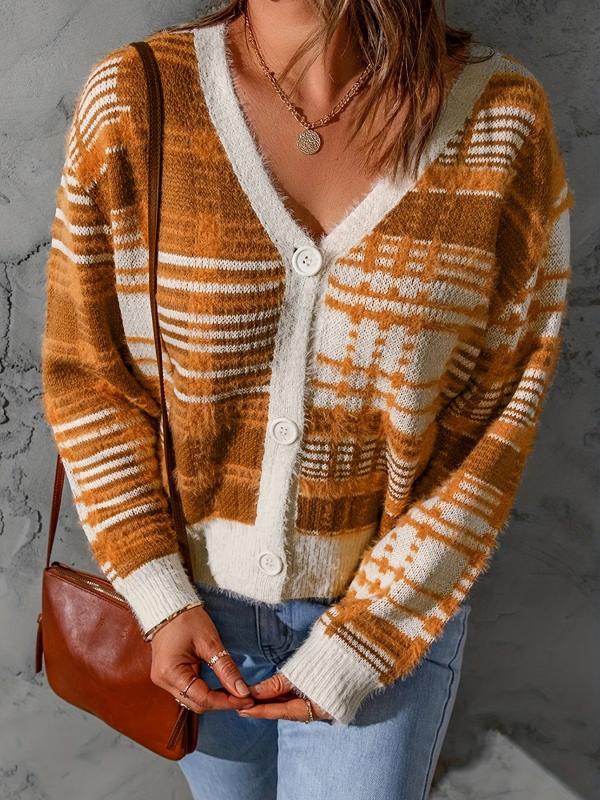 Women's Plus Plaid Print V-Neck Cardigan