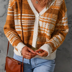 Women's Plus Plaid Print V-Neck Cardigan