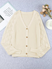 Women's Plus Solid Button Up Lantern Sleeve Cardigan