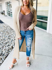 Women's Plus Size Ribbed Long Cardigan