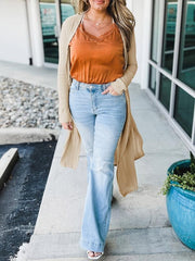 Women's Plus Size Ribbed Long Cardigan
