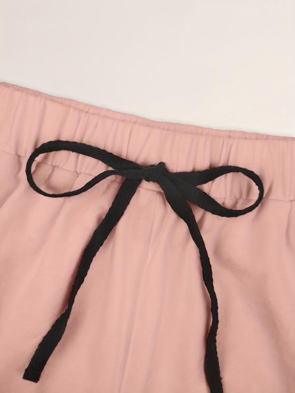 Sporty Shorts Women's Plus Contrast Binding Elastic Waist Tie Shorts