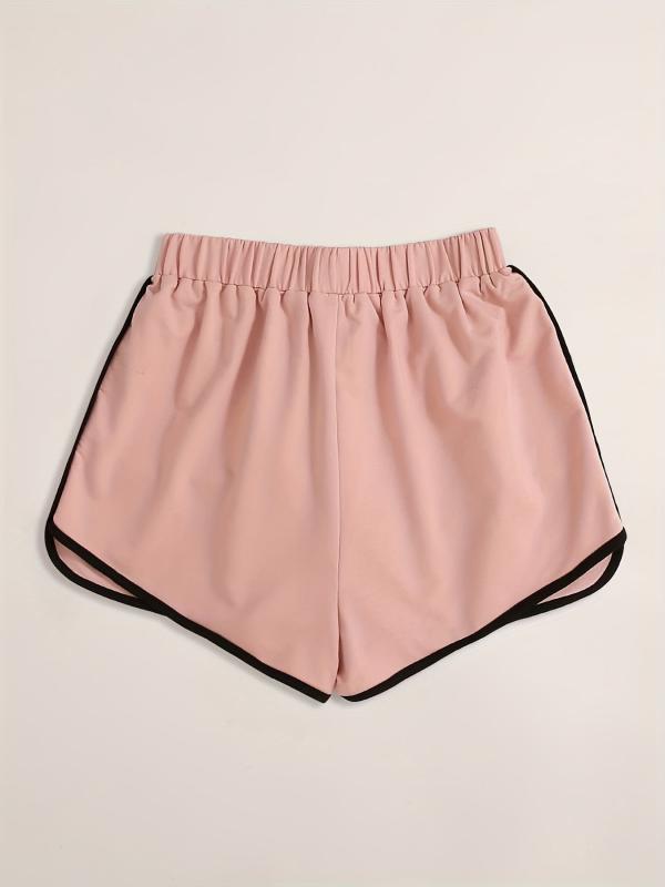 Sporty Shorts Women's Plus Contrast Binding Elastic Waist Tie Shorts