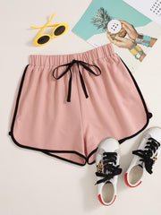 Sporty Shorts Women's Plus Contrast Binding Elastic Waist Tie Shorts