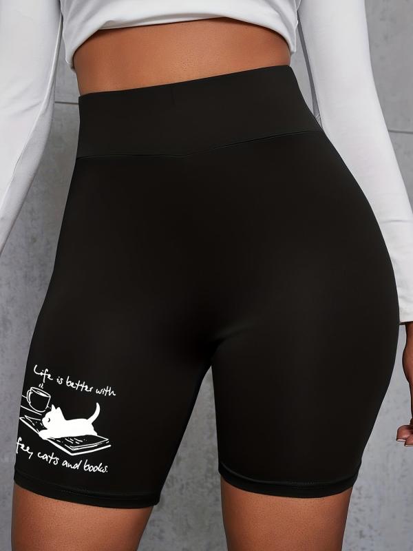 Women's Plus Cat & Book Print High Rise Biker Shorts
