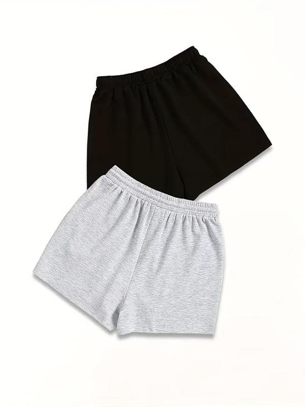 2 Pack Plus Size Heart Print Drawstring Shorts Set Women's Casual Elastic Waist