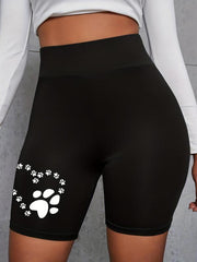 Women's Plus Dog Footprint Print High Rise Biker Shorts