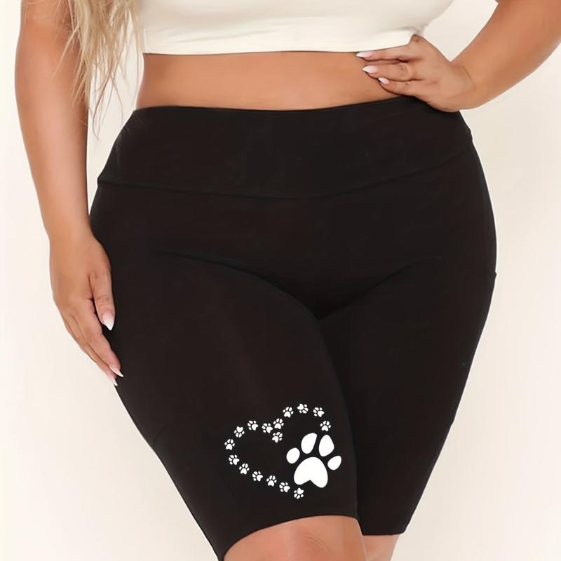 Women's Plus Dog Footprint Print High Rise Biker Shorts