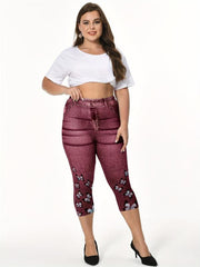 Butterfly & Denim Print Clam Digger Skinny Leggings Women's Plus