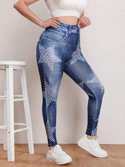 Women's Plus Star & Denim Print High Rise Leggings