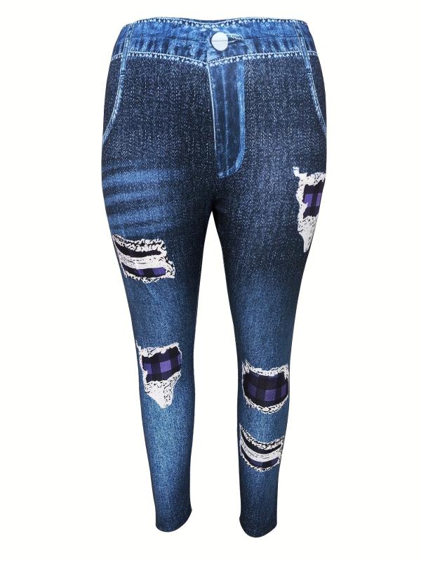 Women's Plus Denim & Gingham Print Leggings