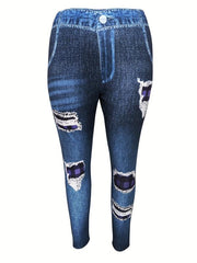 Women's Plus Denim & Gingham Print Leggings
